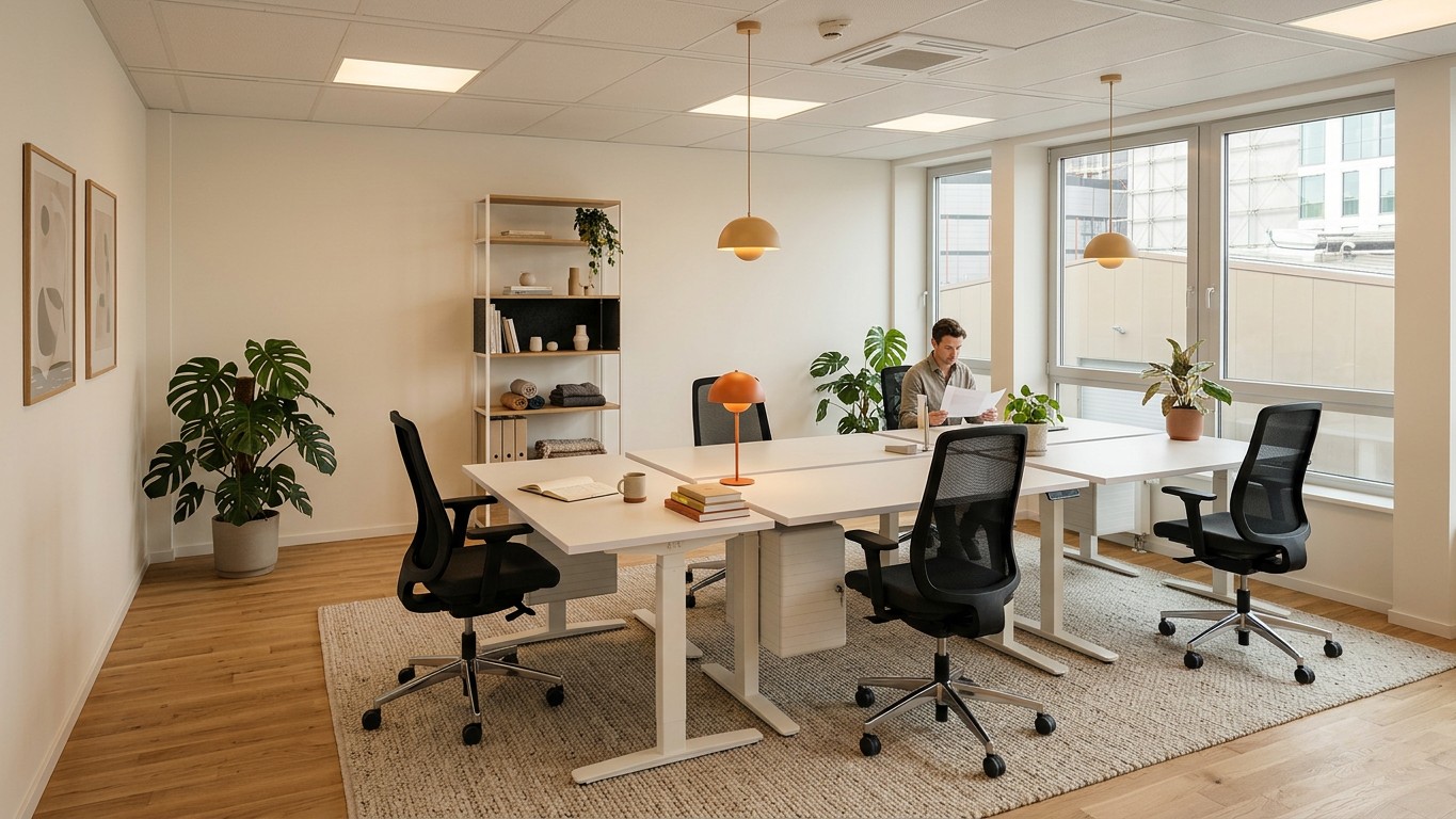 Beispielergebnis: ein Büro nach KI-Visualisierung mit K+N-Möbeln